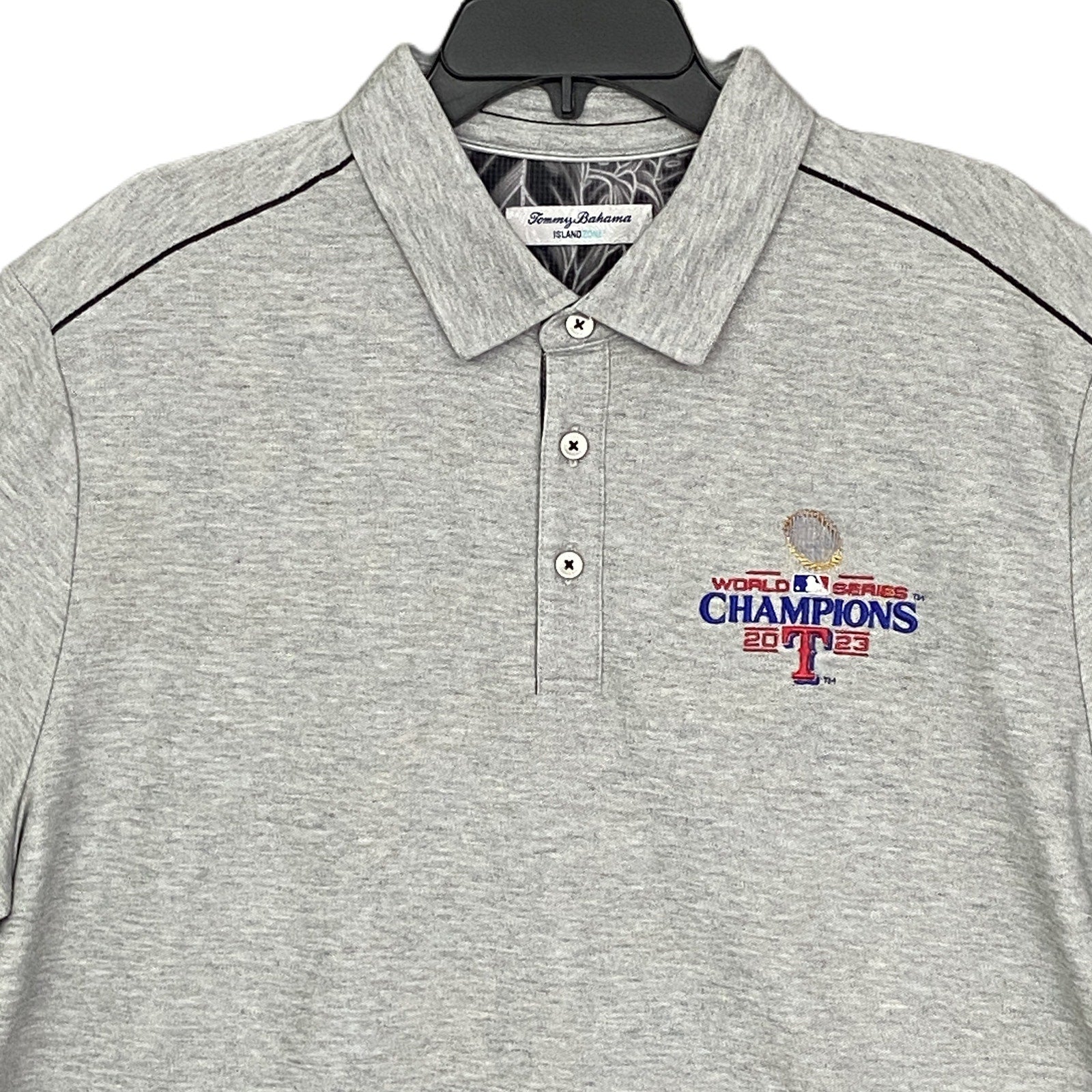 Tommy Bahama Men's XL Texas Rangers 2023 World Series Polo Pima Cotton Grey