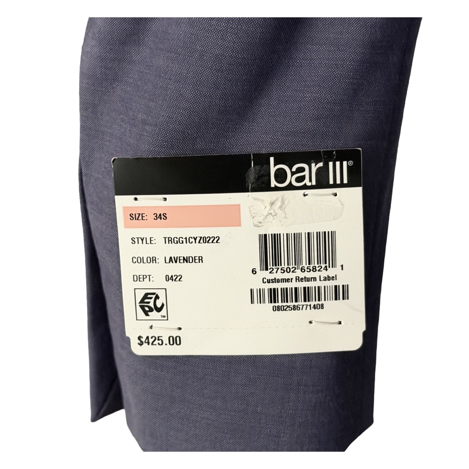 Bar III Suit Jacket Men's 34S Slim Fit Wool Blend Stretch Fabric Lavender