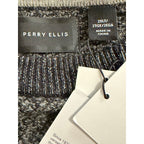 Perry Ellis Sweater Men's 2XLT Big & Tall Yarn Herringbone Crew Neck Black
