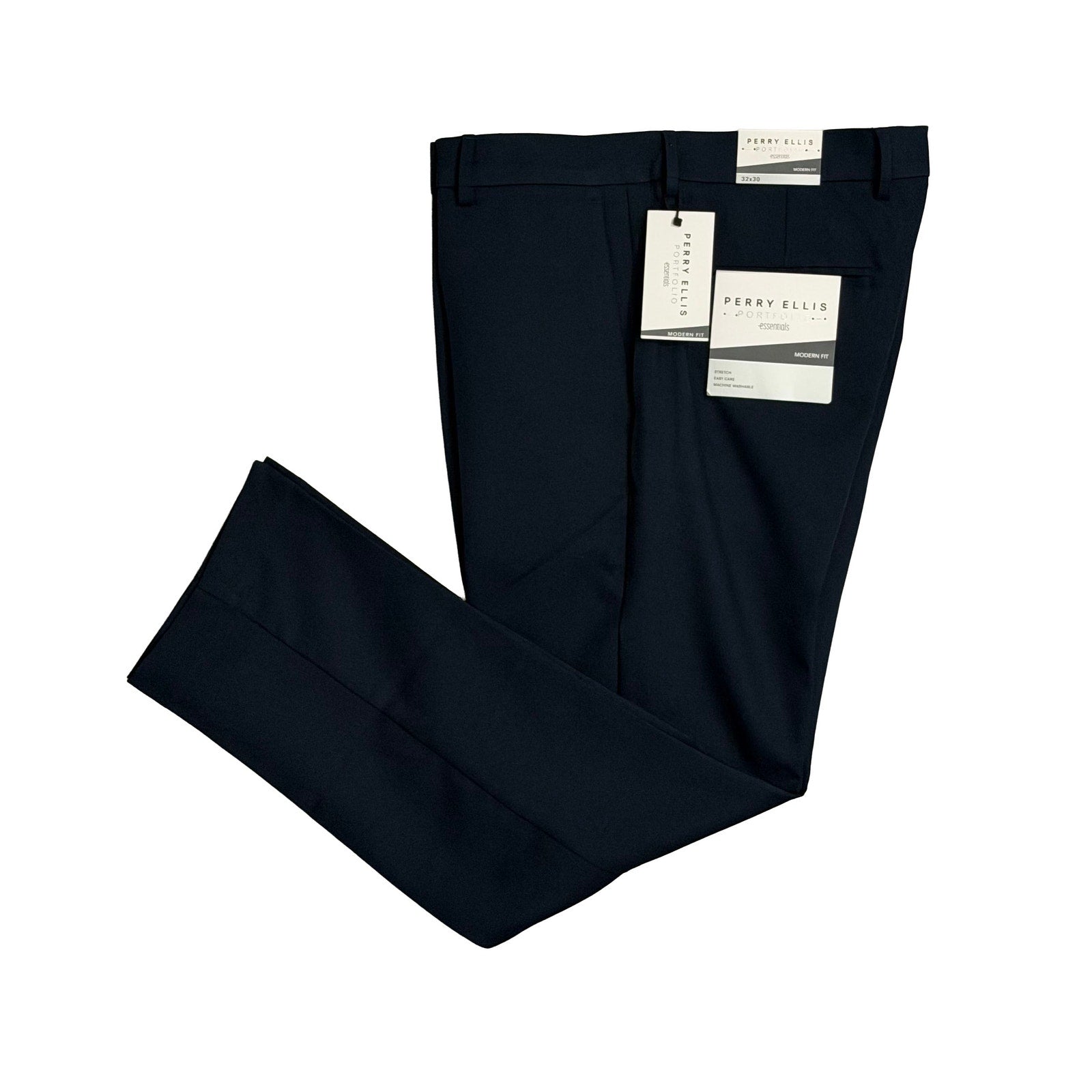 Perry Ellis Portfolio Pant Men's 32"x30" Modern Fit Flat Front Total Eclipse