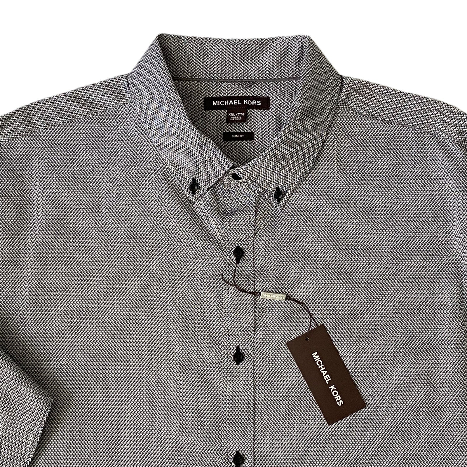 Michael Kors Dress Shirt Men's XXL Button-Down Slim Fit Black/White Geo