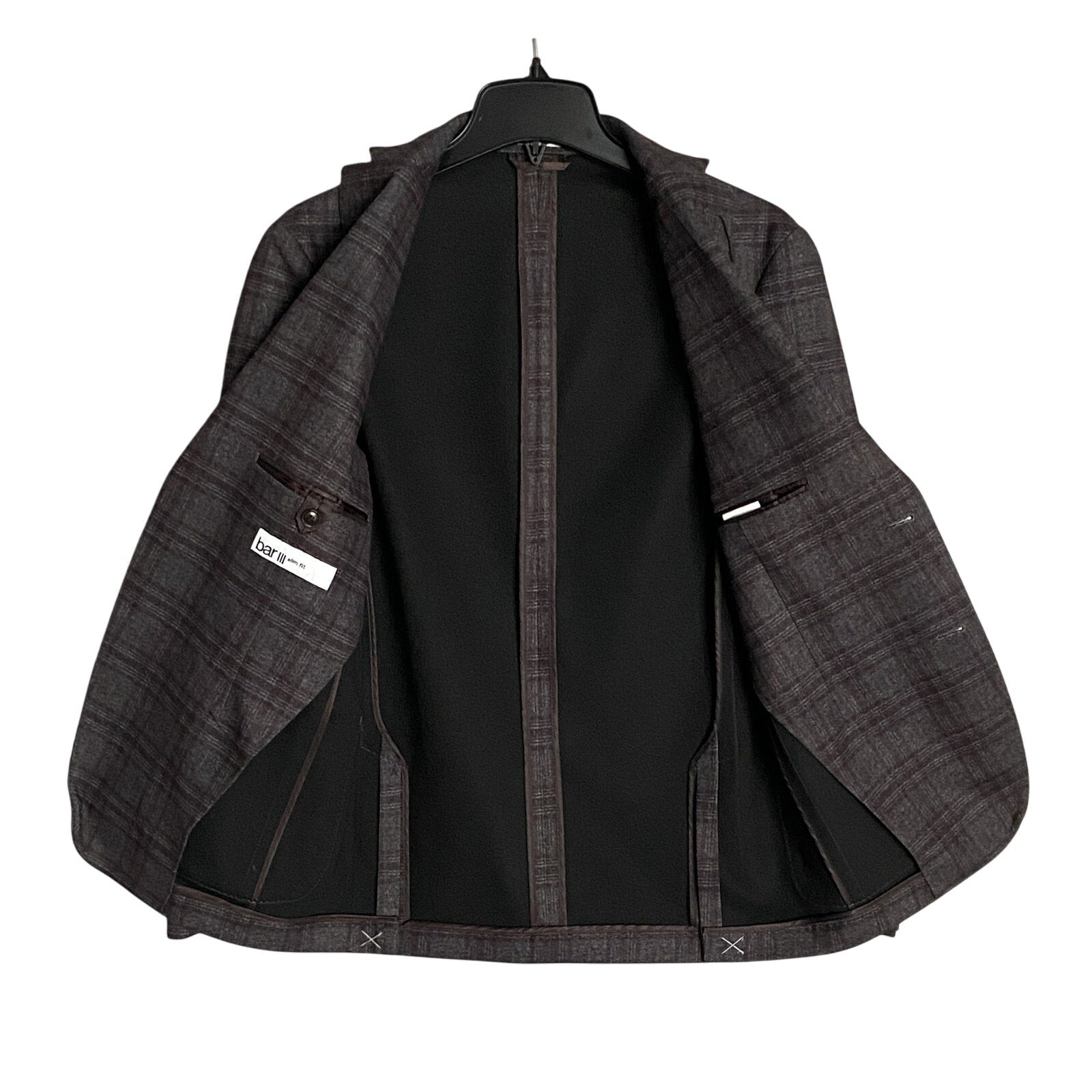 Bar III Men's 36R Slim Fit Sport Coat Stretch Unlined Brown Plaid