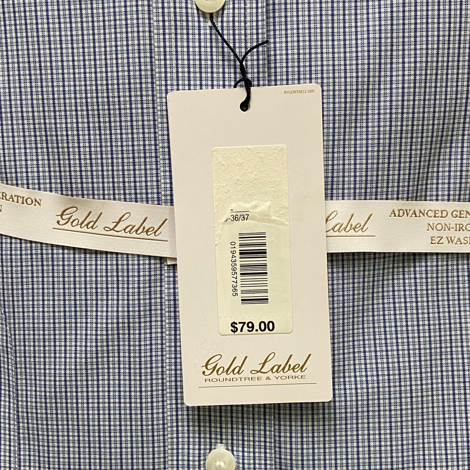 Roundtree & Yorke Shirt Big & Tall Men's 20 36/37 Blue Check Dress Shirt