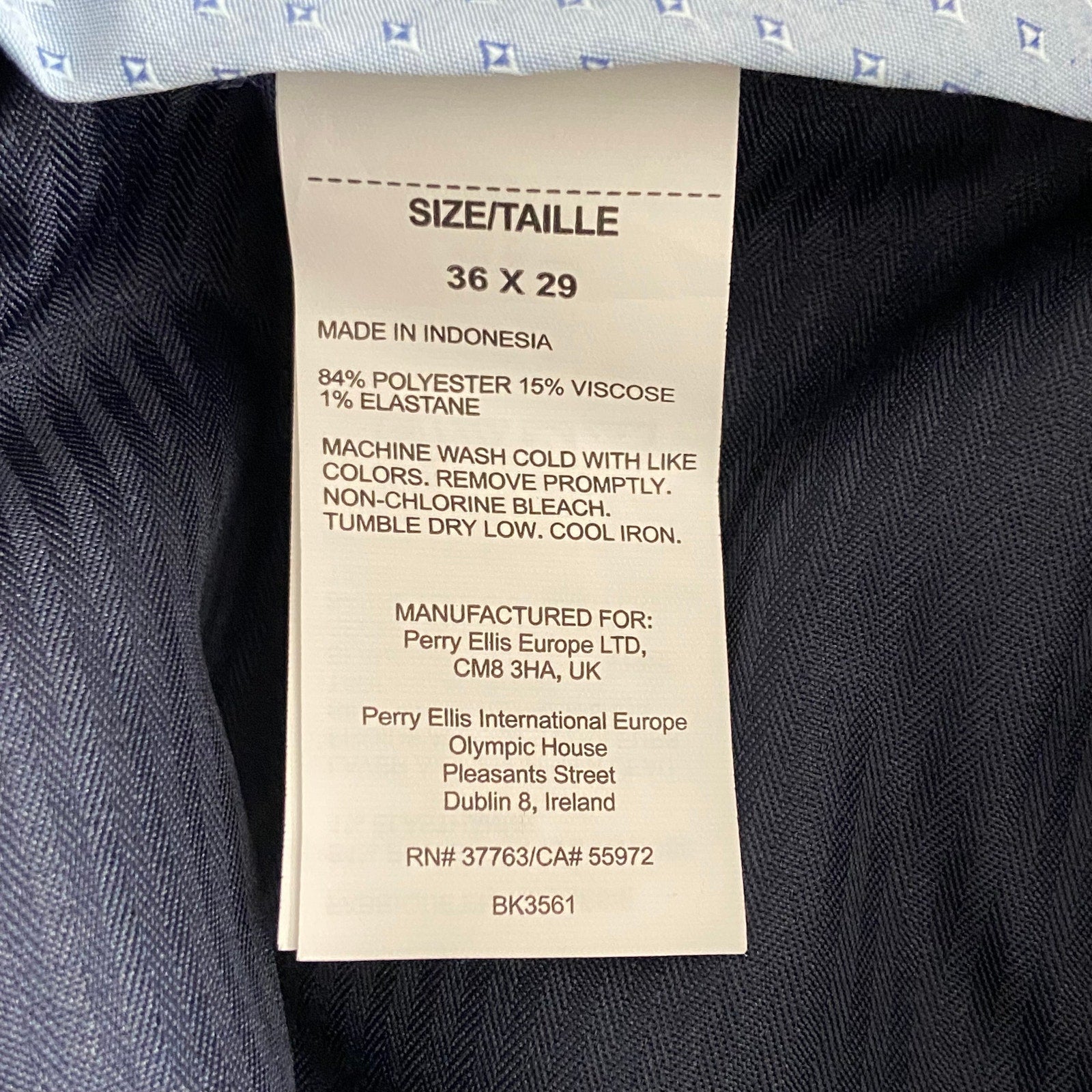 Perry Ellis Dress Pants Men's 36x29 Slim Fit Single Pleat Easy Care Black