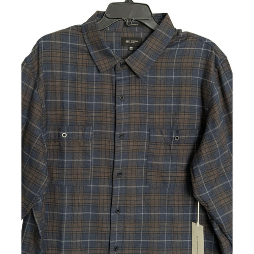 AG Los Angeles Wayne Long Sleeve Work Shirt Men's XXL Relaxed Fit Navy Plaid