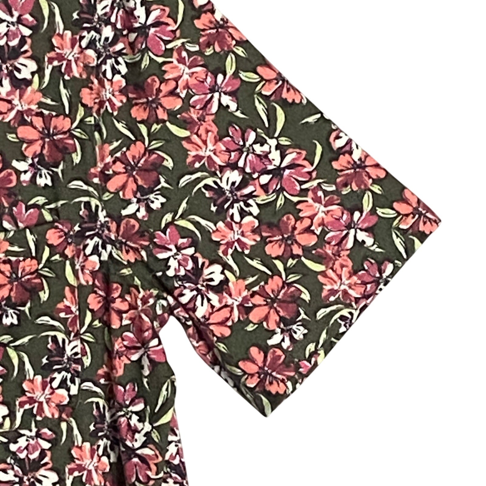 Rowm Men's Shirt Medium Casual Short Sleeve Pockets Pink Gray Floral UPF 30+