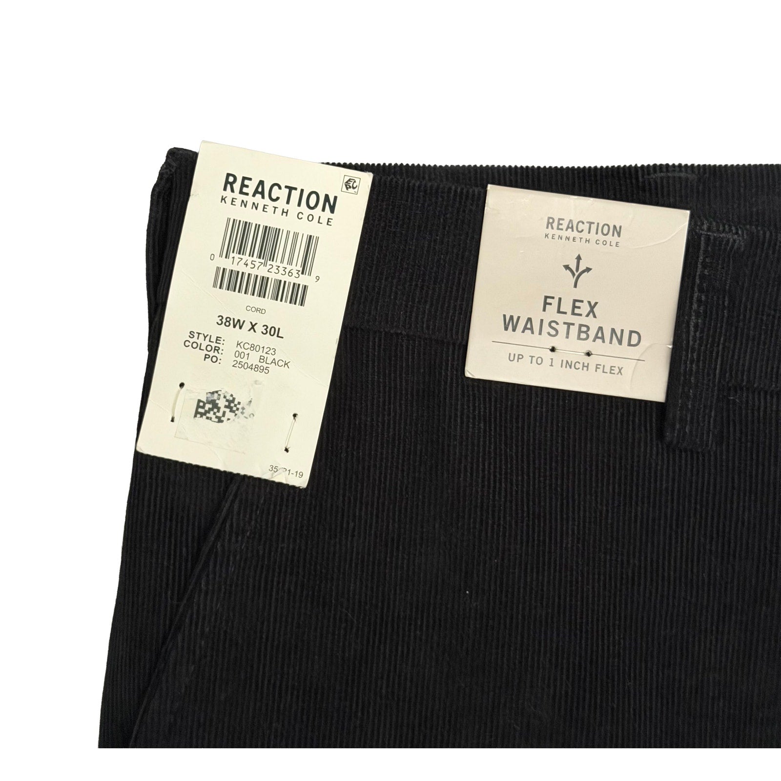 Kenneth Cole Reaction Men's 38"x30" Pants Slim Fit Stretch Corduroy Black