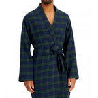 Club Room Men's Robe Size L/XL Plaid Shawl Collar Flannel Robe Navy/Green