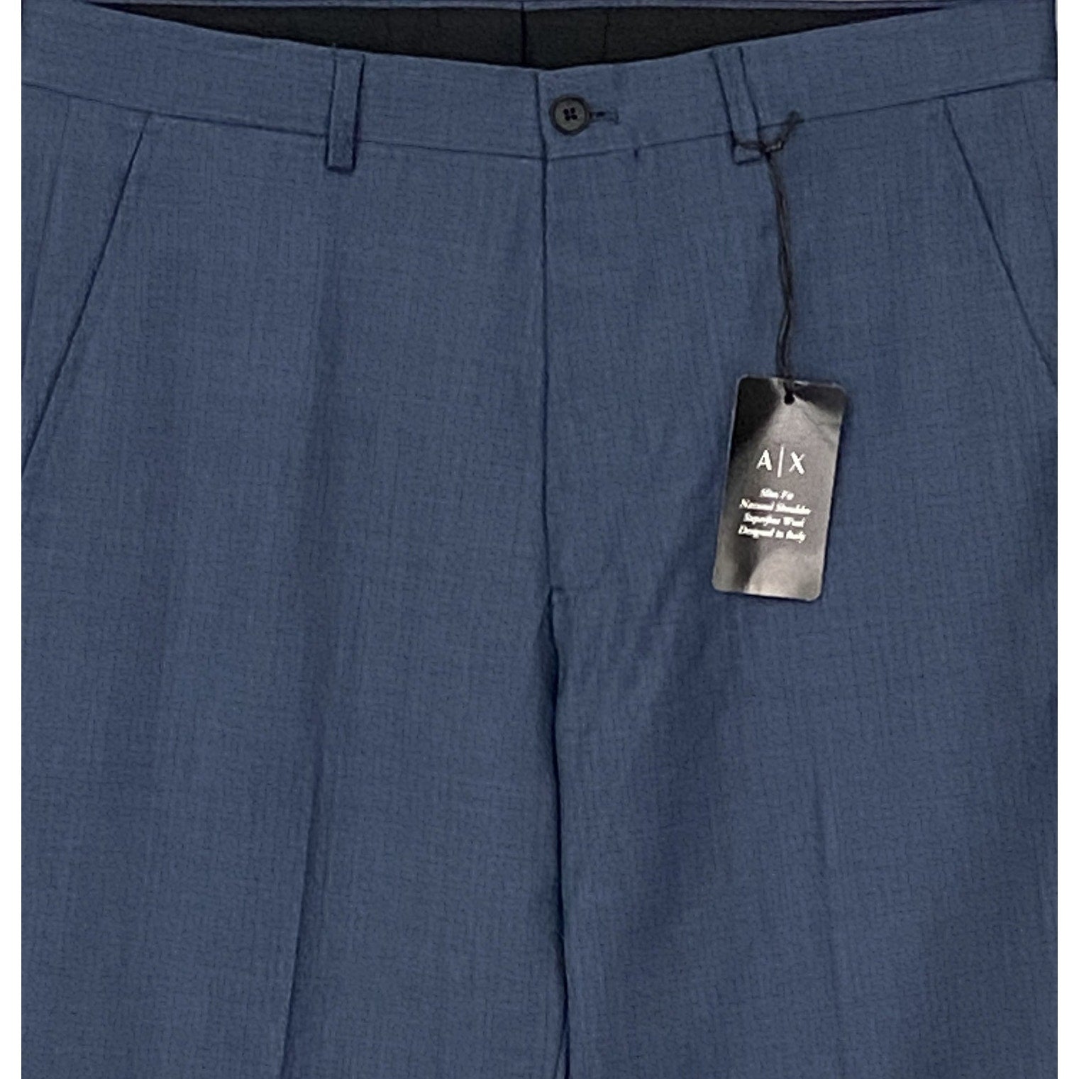 Armani Exchange Dress Pant Men's 30W Flat Front Raw Hem Stretch Wool Blue