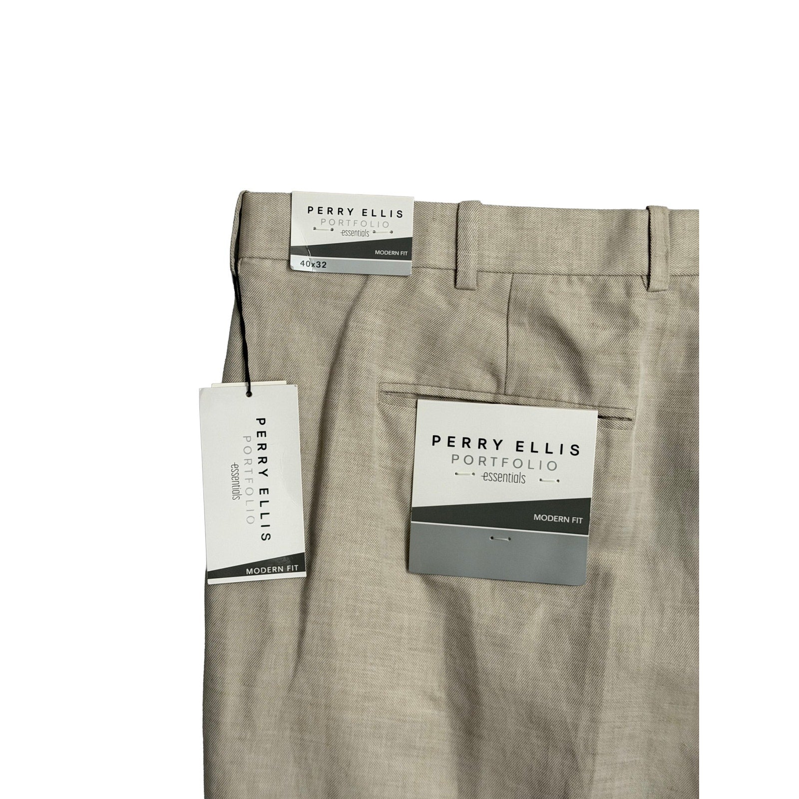 Perry Ellis Portfolio Pants Men's 40"x32" Modern Fit Linen Blend Beige
