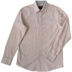 Johnston & Murphy Shirt Men's Small Button-Up Shirt Linen Blend Pink Check