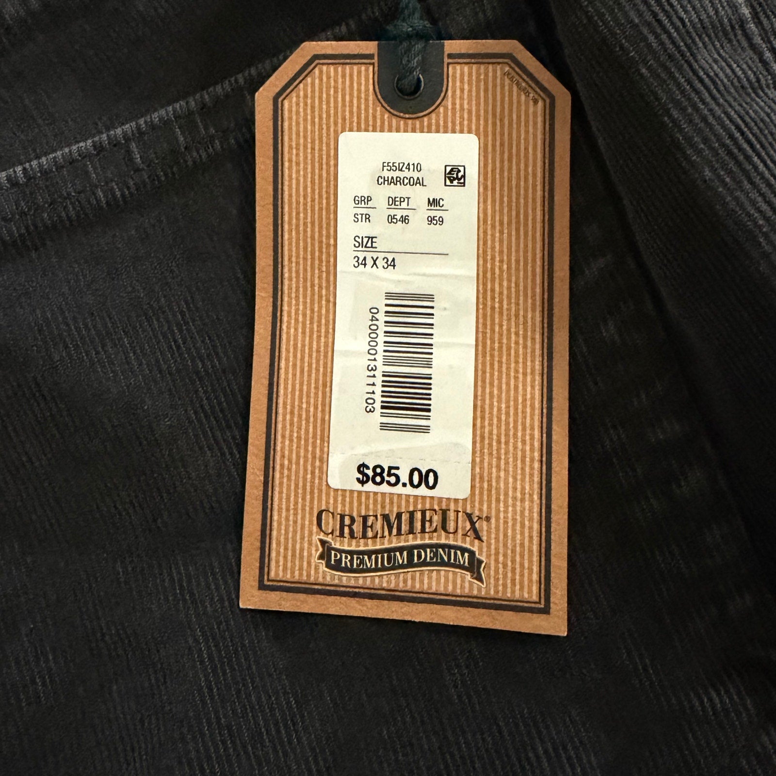 Daniel Cremieux Corduroy Pants Men's 34"x34" Straight Fit Stretch Charcoal