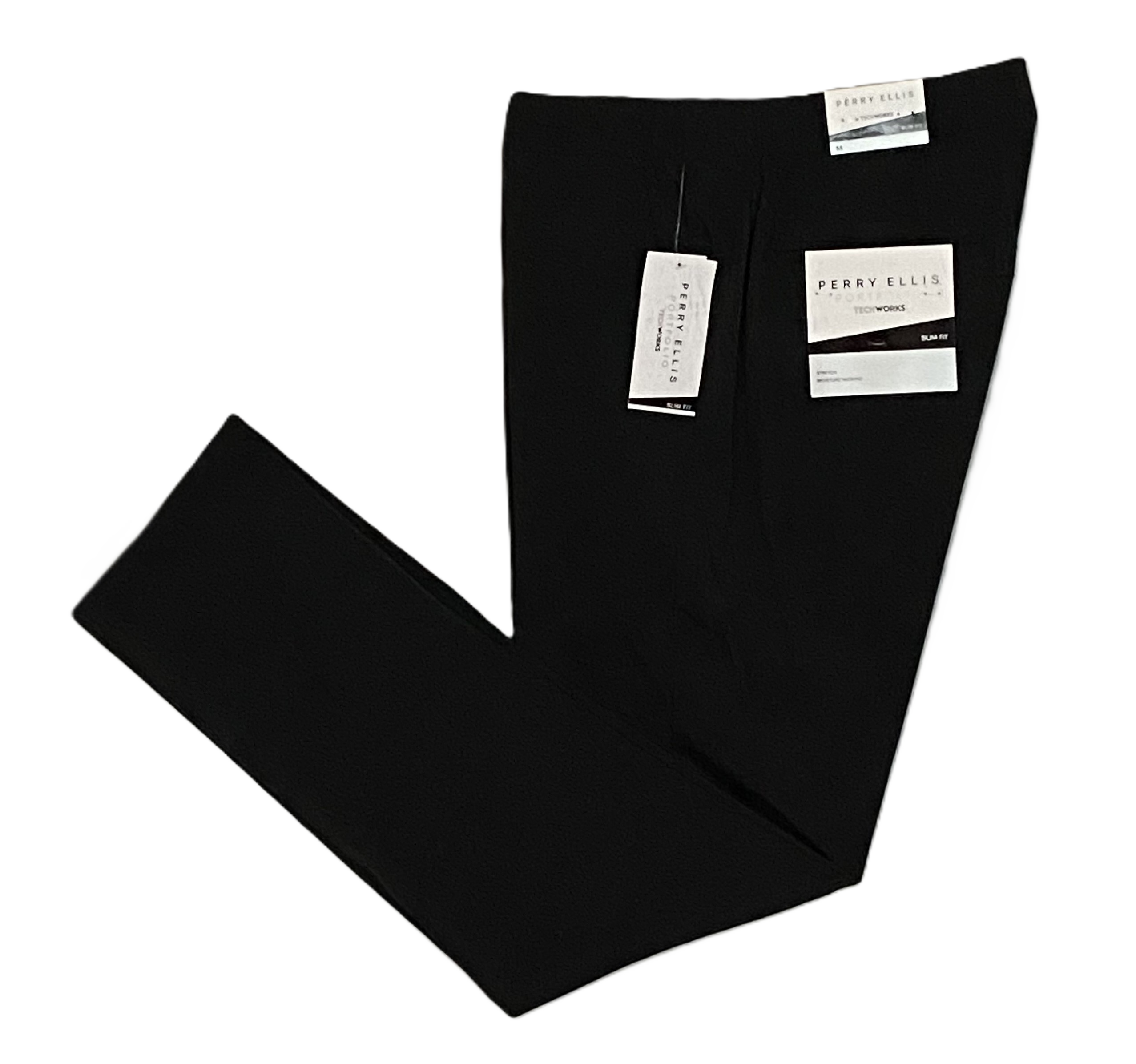 Perry Ellis Techworks Pant Men's Medium Slim Fit Elastic Drawstring Waist Black