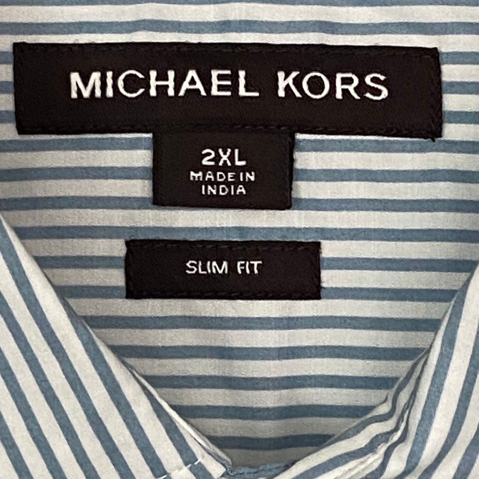 Michael Kors Dress Shirt Men's 2XL Slim Fit Long Sleeve Blue Pinstripe