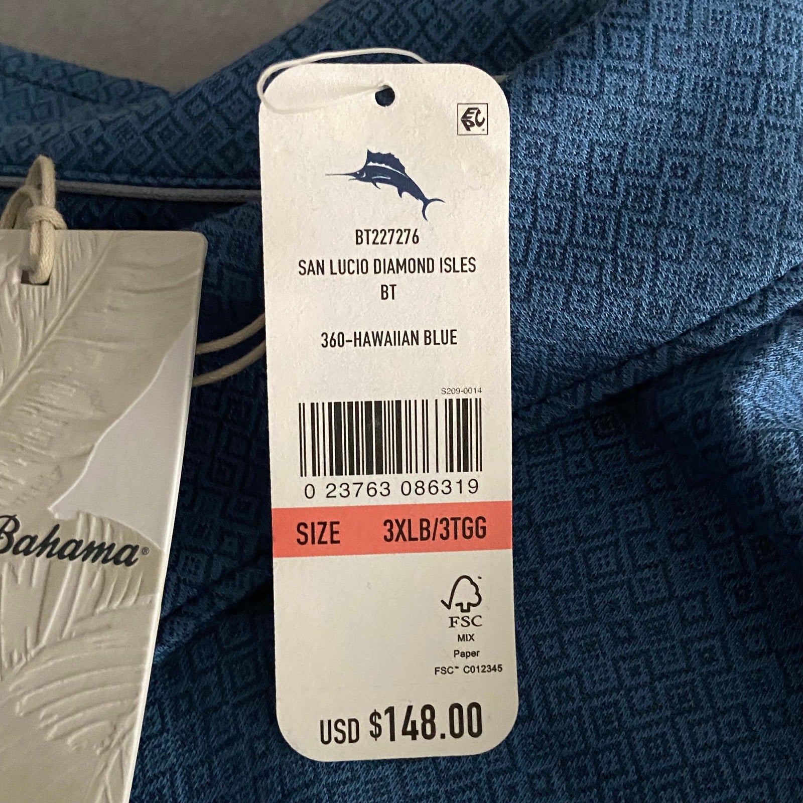 Tommy Bahama Shirt Men's 3XLB Big & Tall "San Lucio Stretch" Long Slv Blue