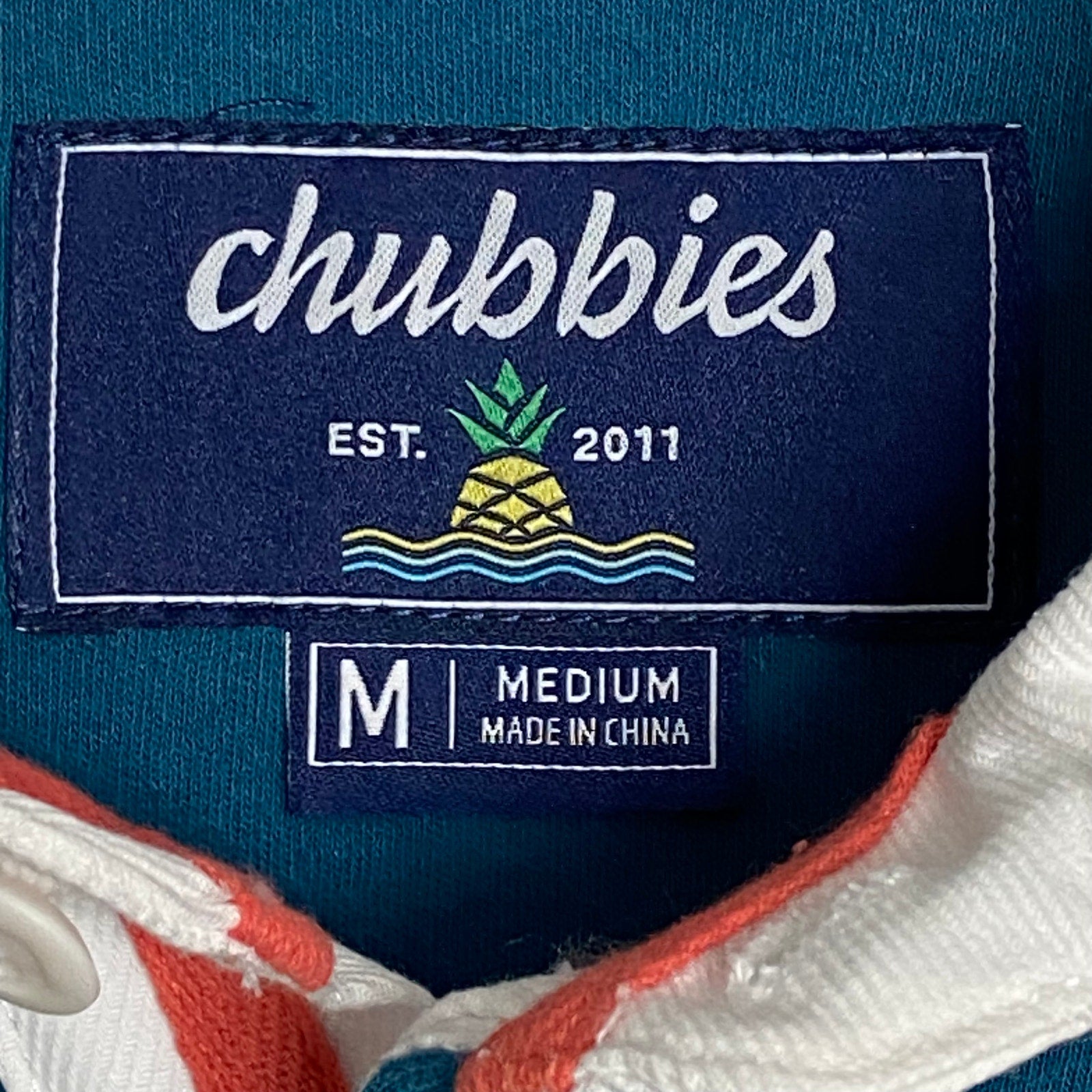 Chubbies Rugby Shirt Men's Medium Long Sleeve Cotton Green Stripe