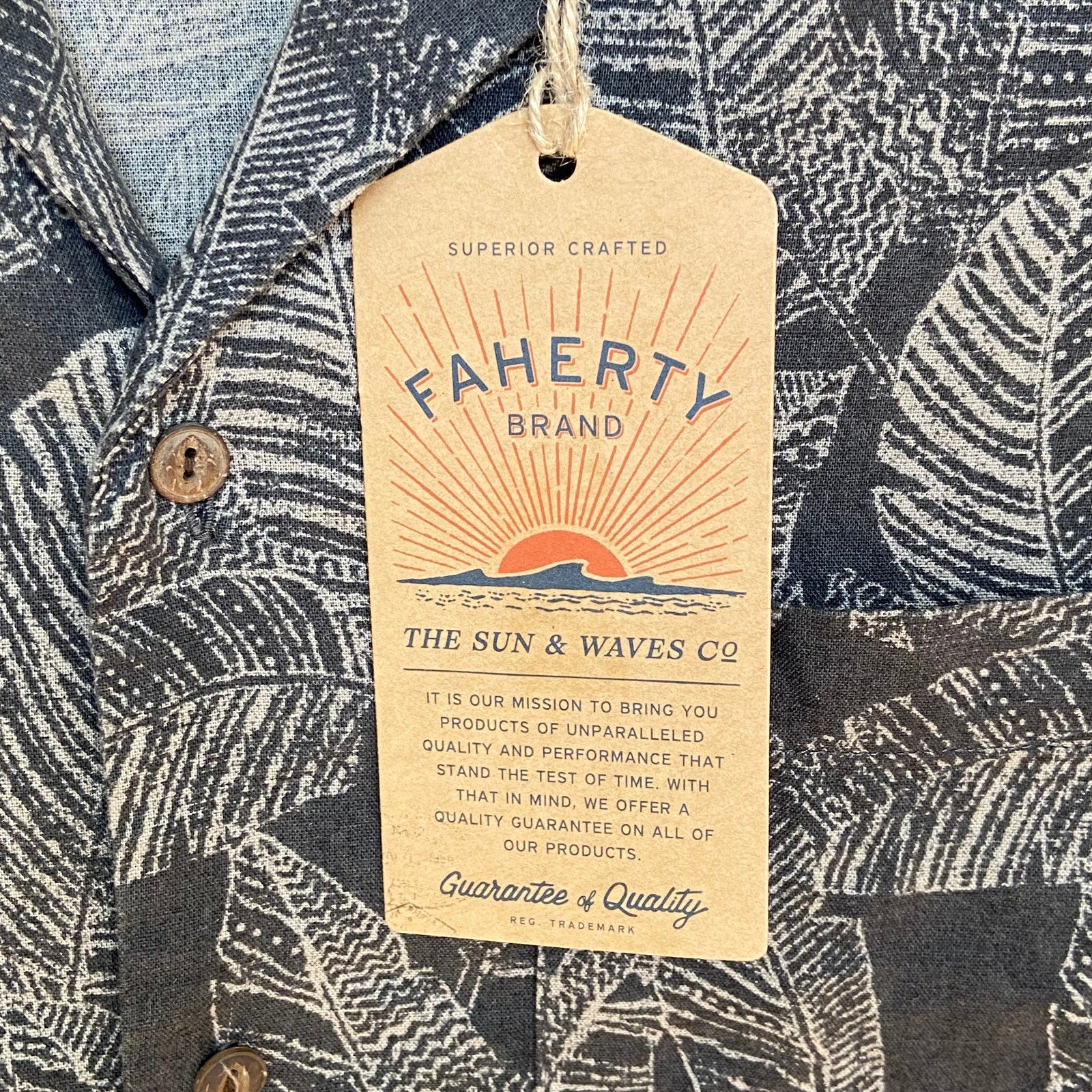 Faherty Camp Shirt Men's Large "The Breeze" Short Sleeve Graphite Rainforest