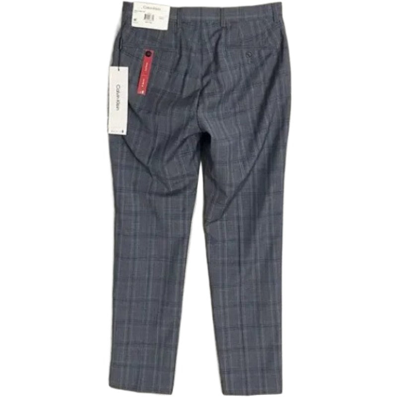 Calvin Klein Suit Pant Men's 30"x30" Slim Fit Stretch Grey & Blue Plaid