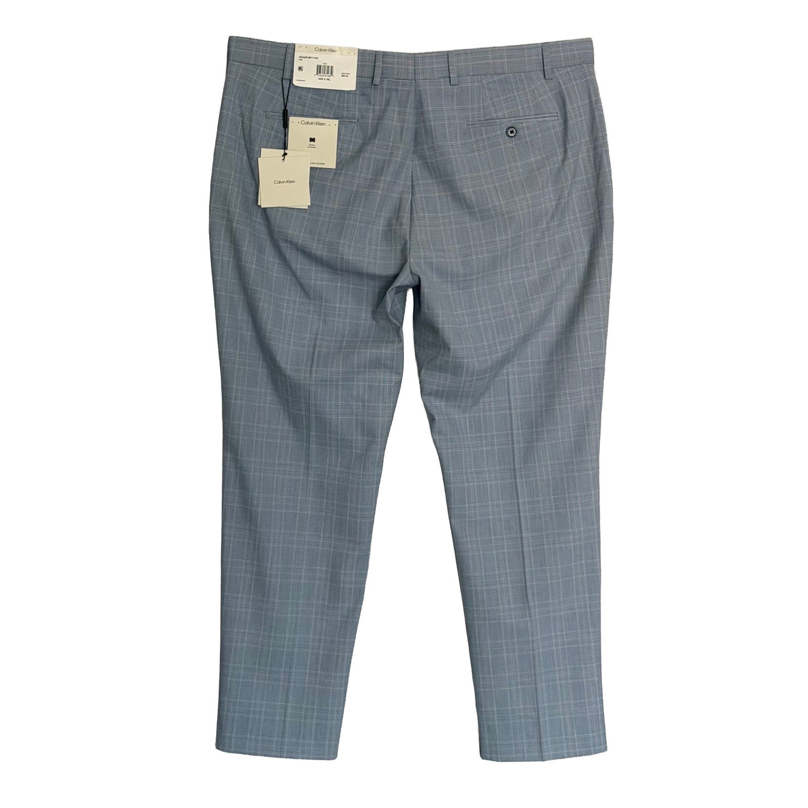 Calvin Klein Dress Pant Men's 40"x30" Slim Fit Flat Front Stretch Blue Plaid