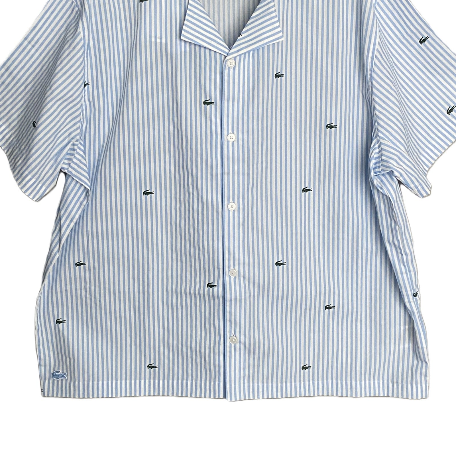 Lacoste Sleepwear Men's Large Poplin Pajama Shirt Cotton Blue Pinstripe