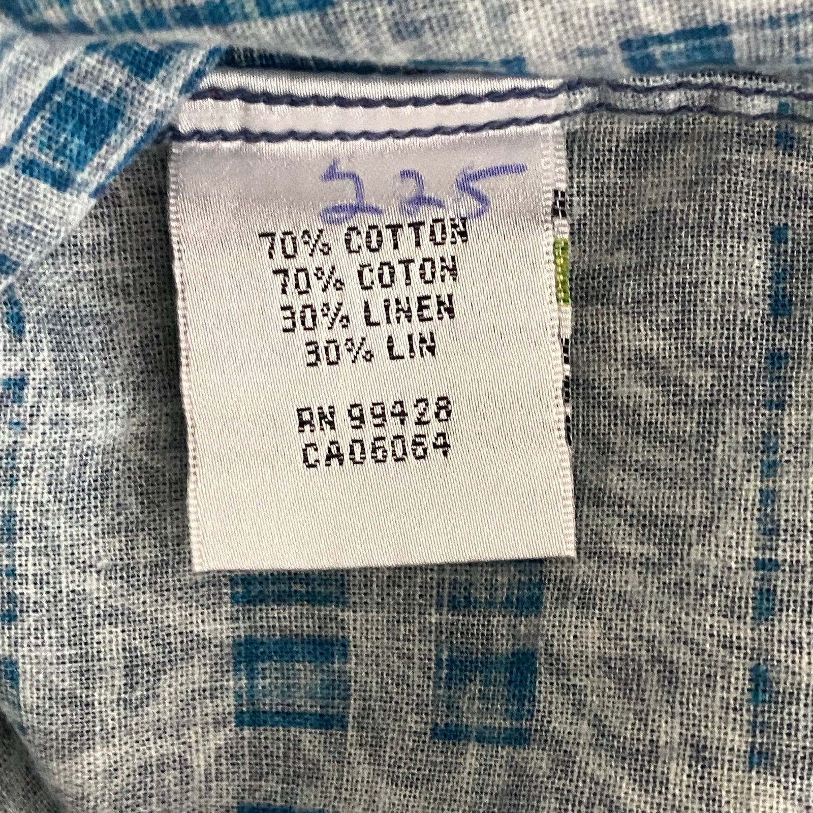 Bugatchi Shirt Men's Small Shaped Fit Linen Blend Short Sleeve Indigo Floral