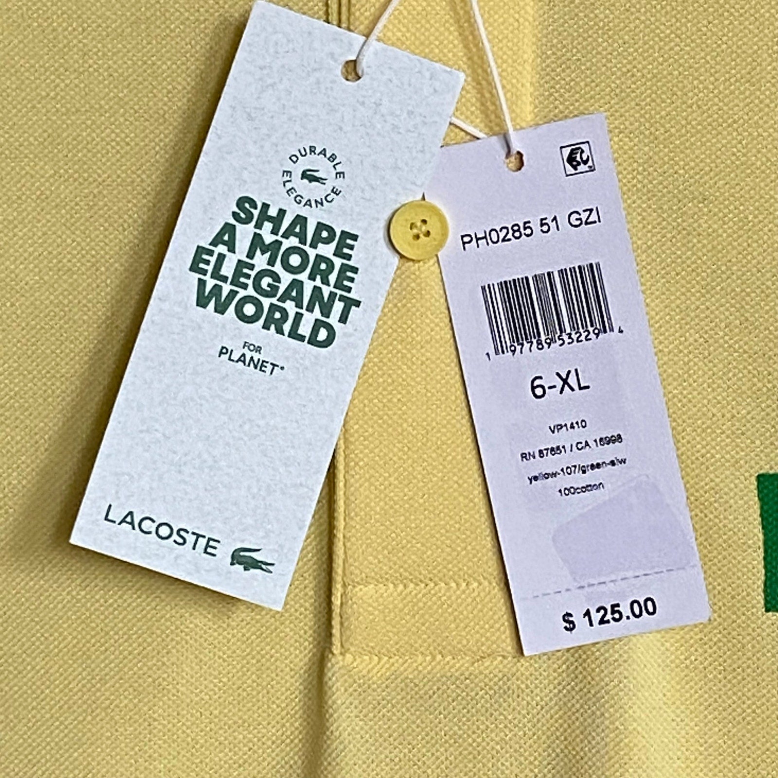 Lacoste Polo Shirt Men's XL Classic Fit Short Sleeve Cotton Yellow