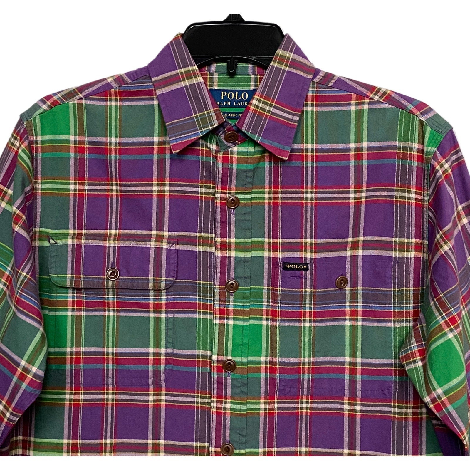 Polo Ralph Lauren Shirt Men's Small Classic Fit Long Sleeve Purple/Green Plaid