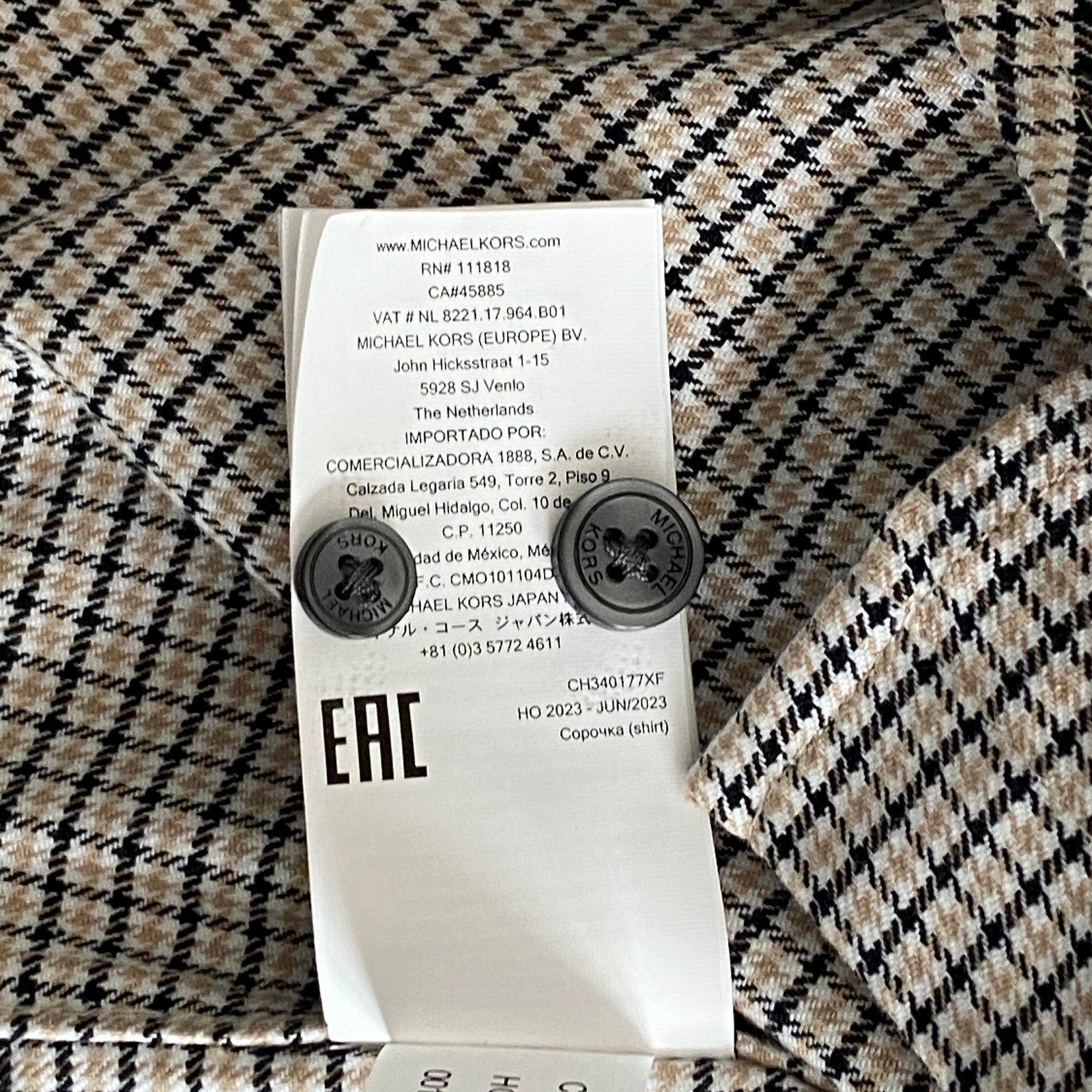 Michael Kors Shirt Men's Small Button-Up Shirt Slim Fit Dual Pockets Khaki