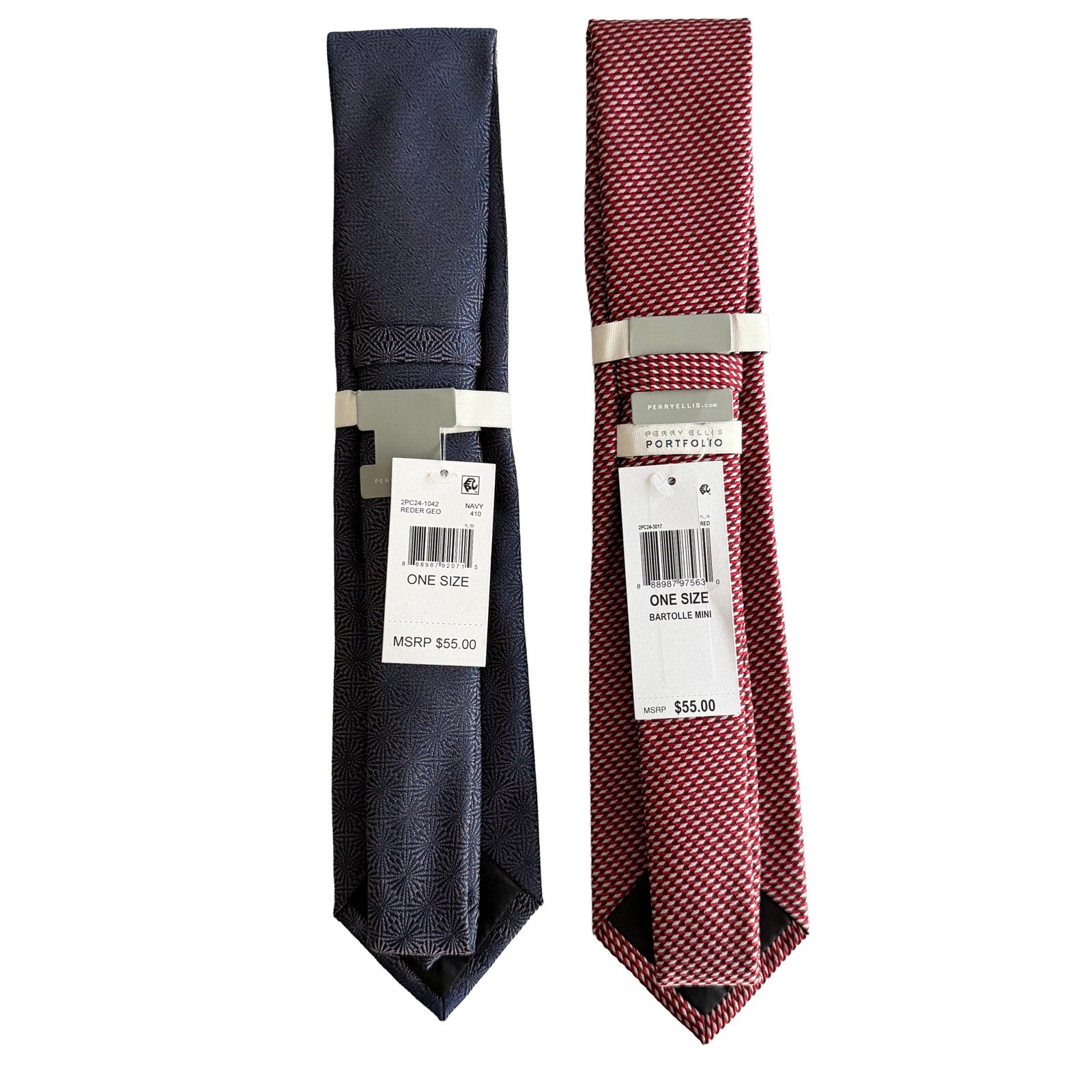 Perry Ellis Portfolio Men's Ties Lot of 2 Red Bartolle Mini & Navy Reder Geo