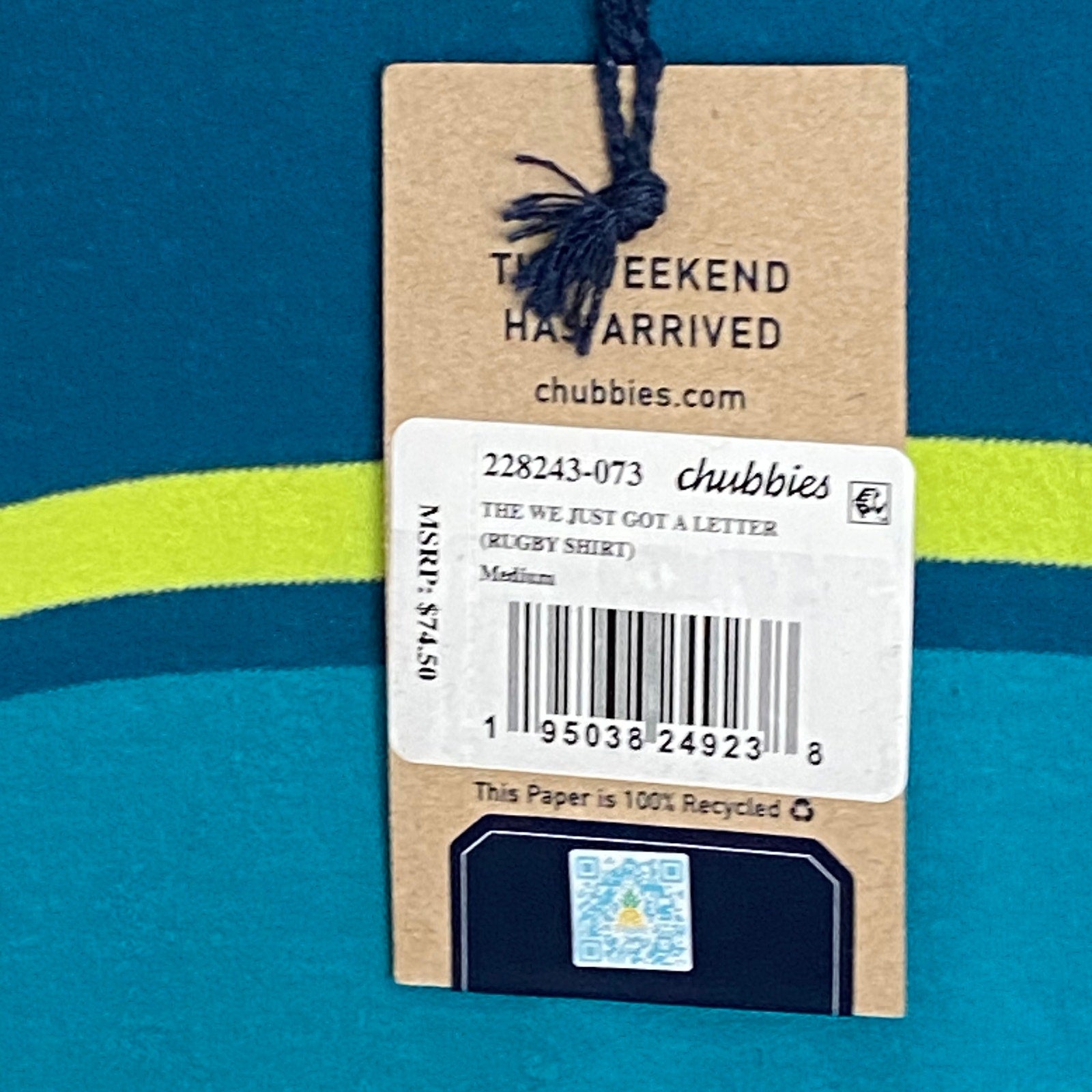 Chubbies Rugby Shirt Men's Medium Long Sleeve Cotton Green Stripe