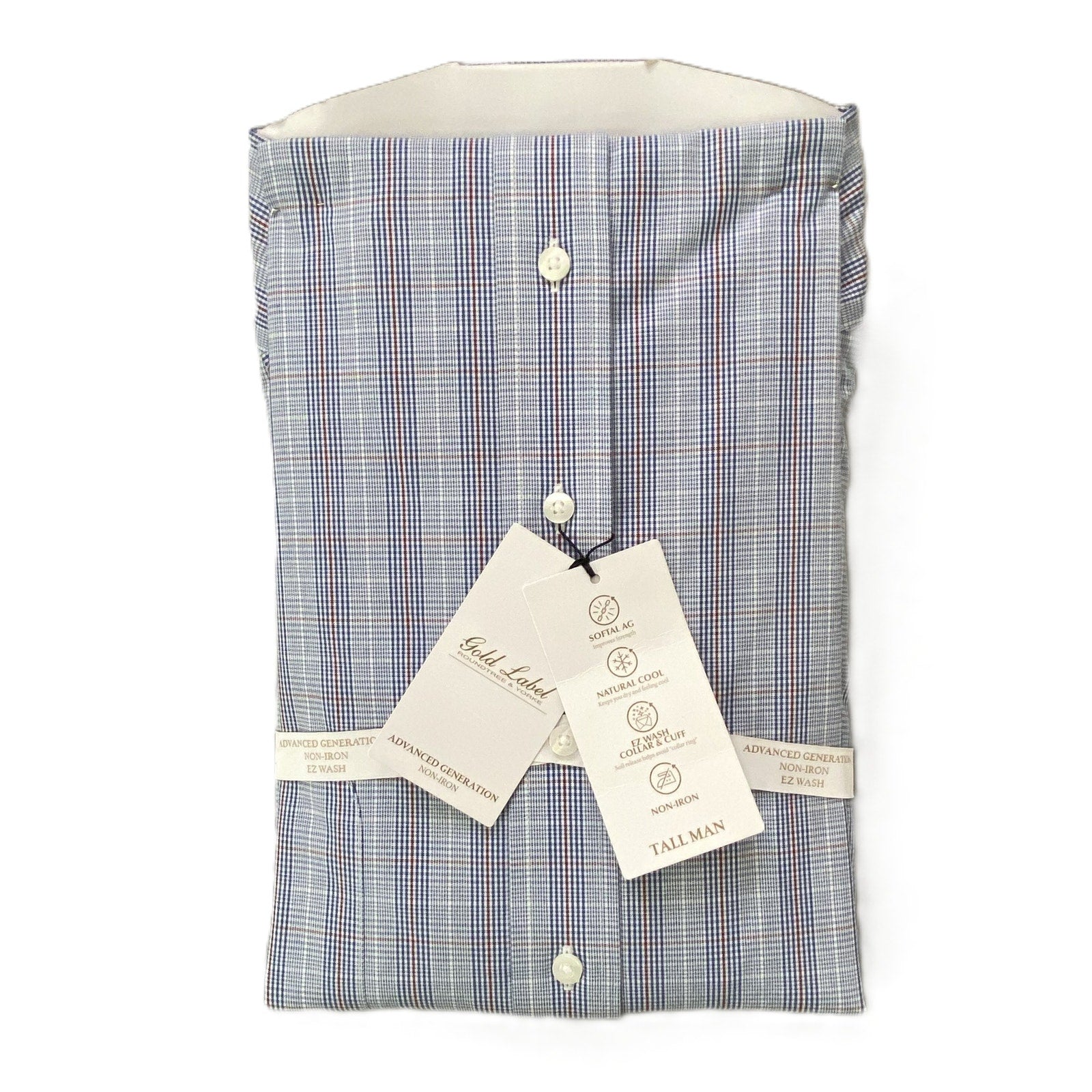 Roundtree & Yorke Shirt Big & Tall Men's 20 36/37 Dress Shirt Blue Plaid