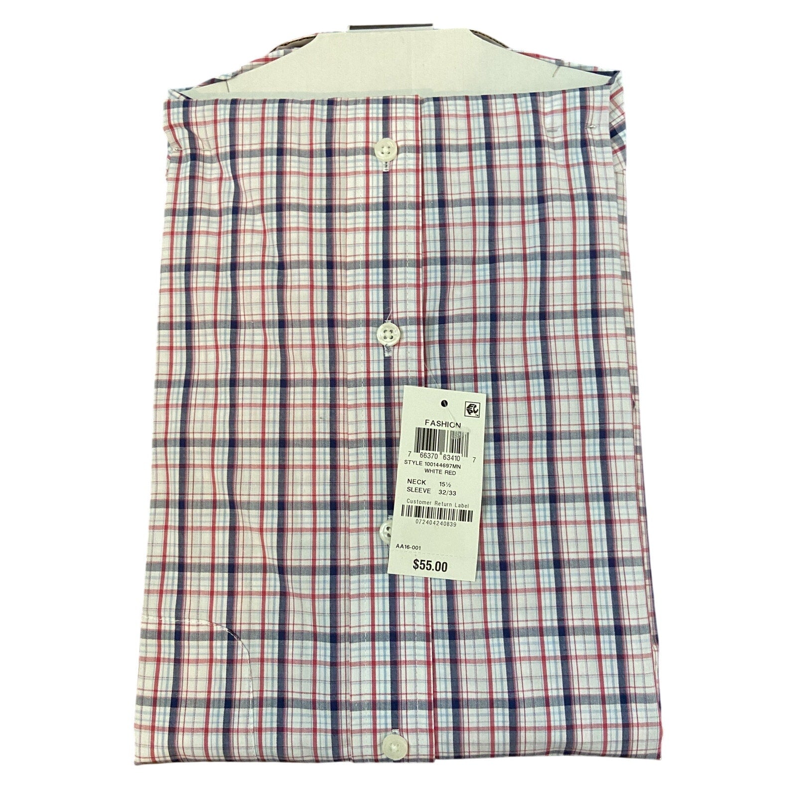 Club Room Dress Shirt Men's 15.5 32/33 Performance Regular Fit Stretch Plaid