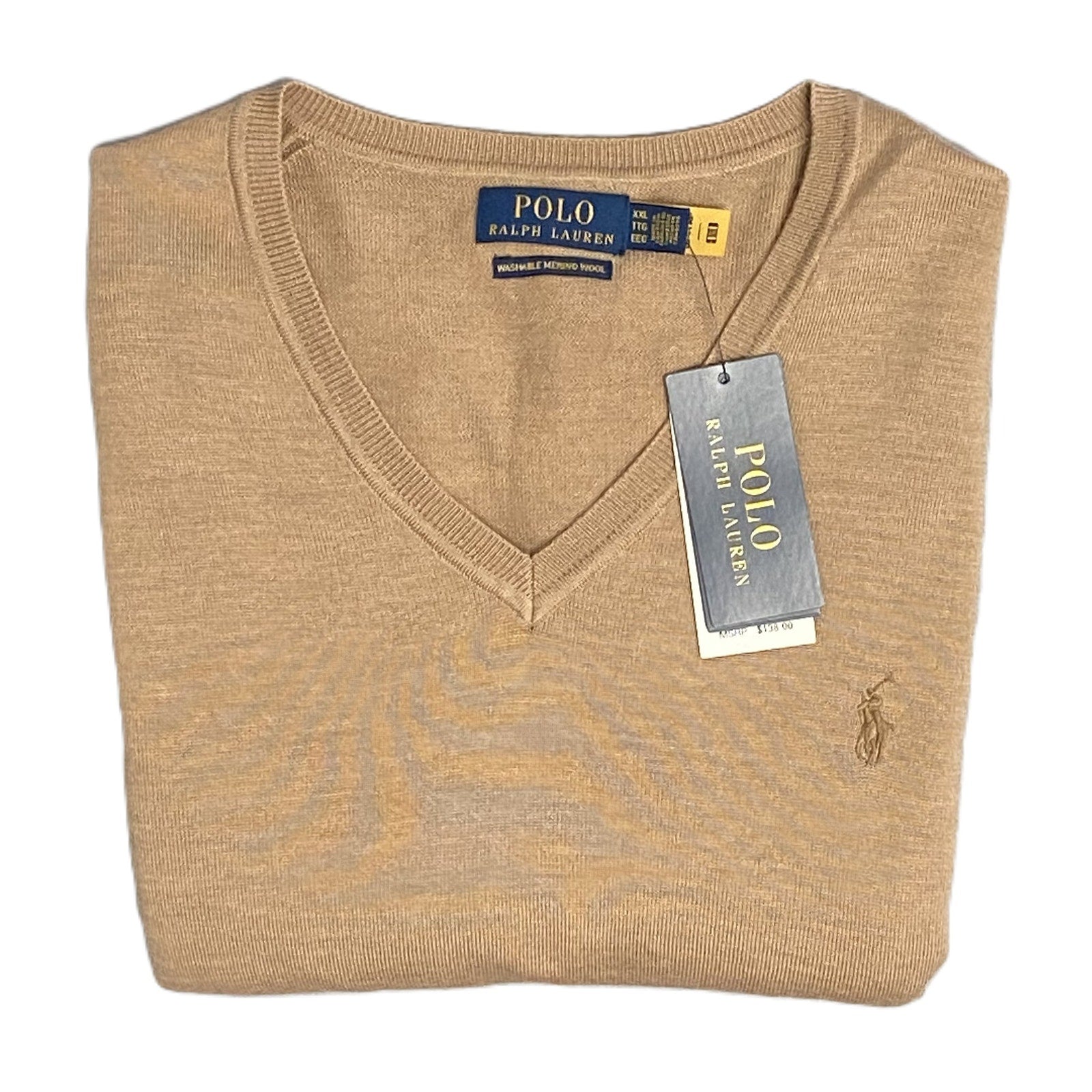 Polo Ralph Lauren Men's XXL V-Neck Sweater Merino Wool Brown