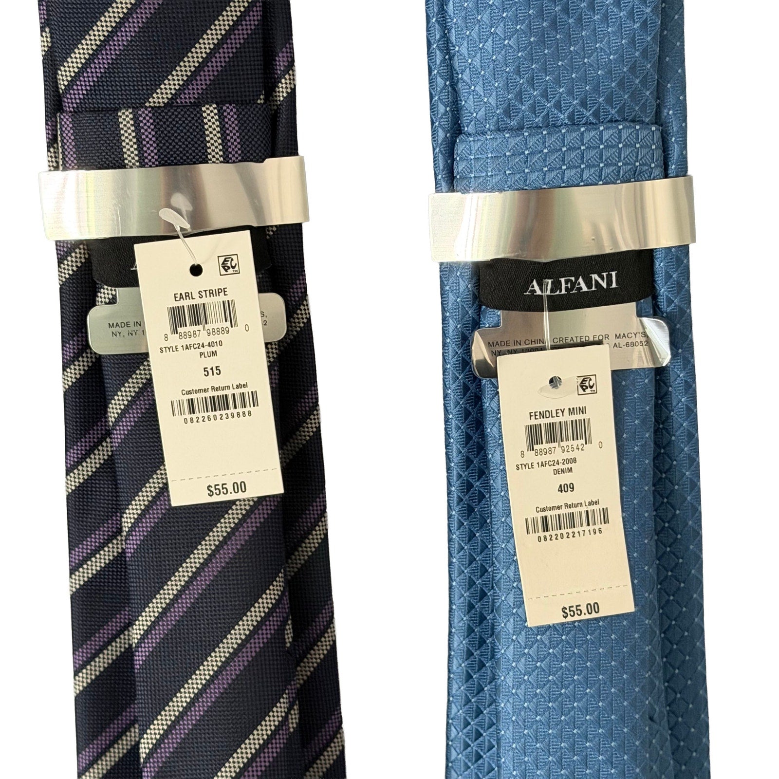 Alfani Tie Lot of 2 Classic Width Length Blue Fendley Mini Plum Earl Stripe