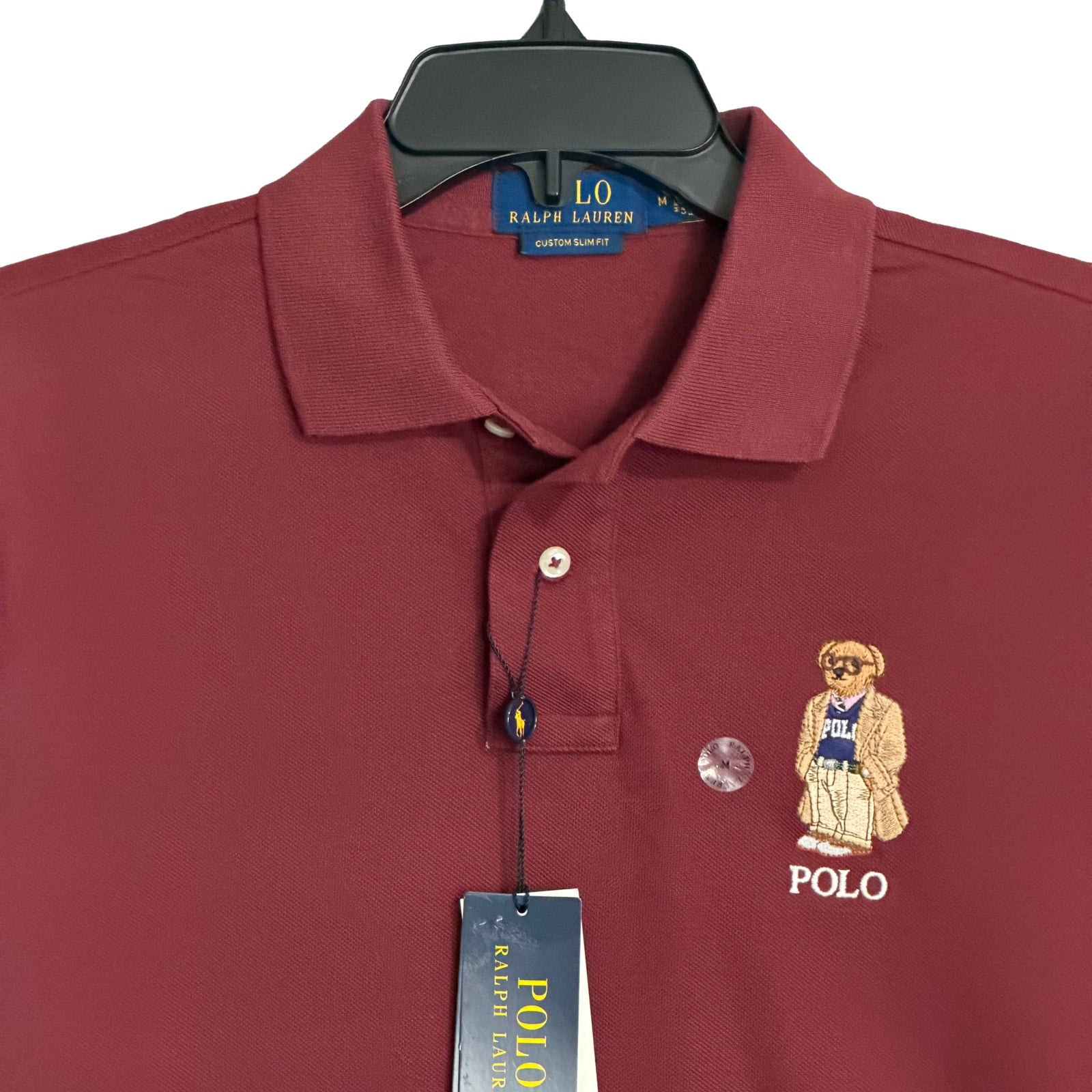 Polo Ralph Lauren Polo Shirt Men's Medium Polo Bear Custom Slim Fit Red