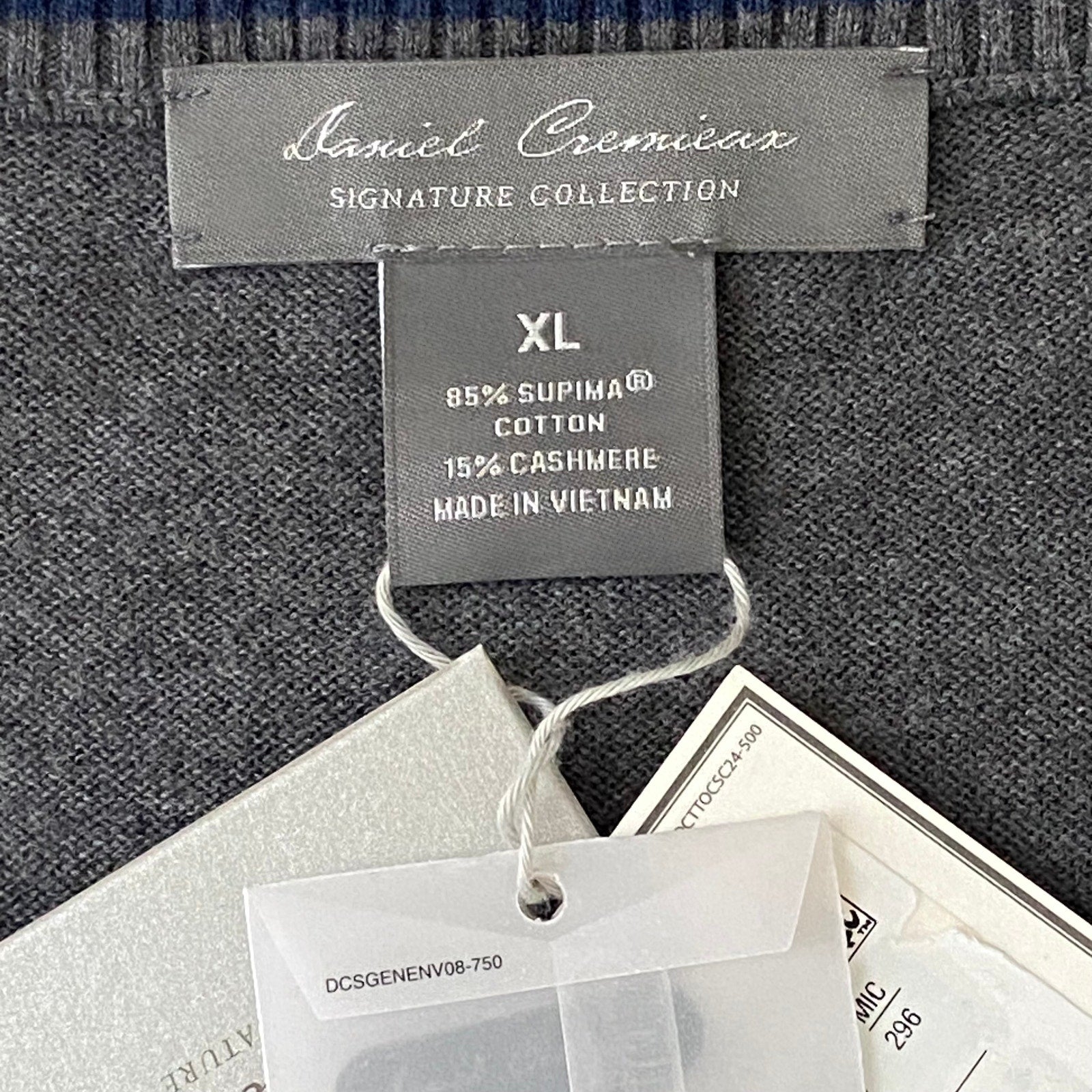 Daniel Cremieux V-Neck Sweater Men's XL Pima Cotton Cashmere Blend Gray