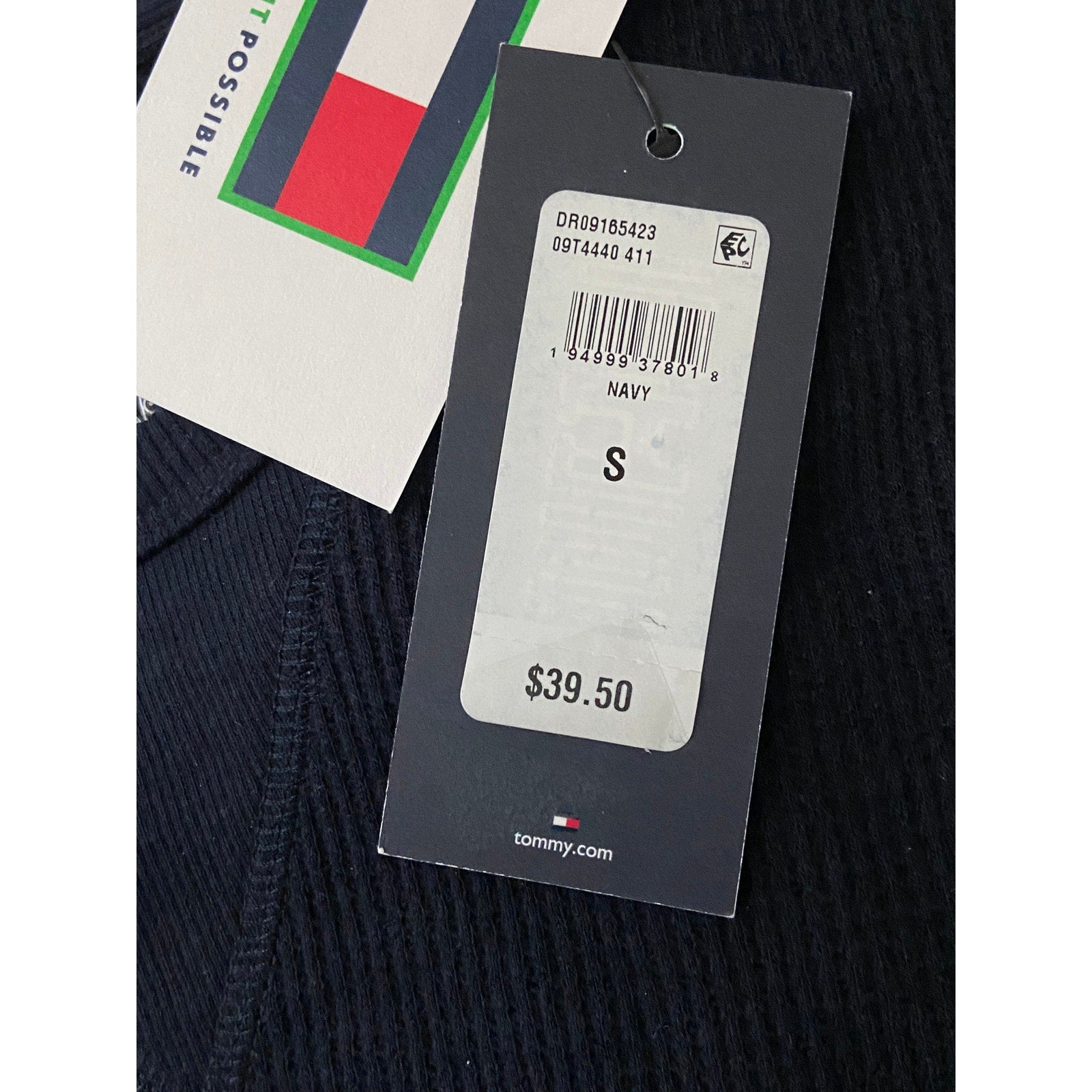 Tommy Hilfiger Tee Men's Small Long Sleeve Waffle-Knit Crew Neck Navy Blue