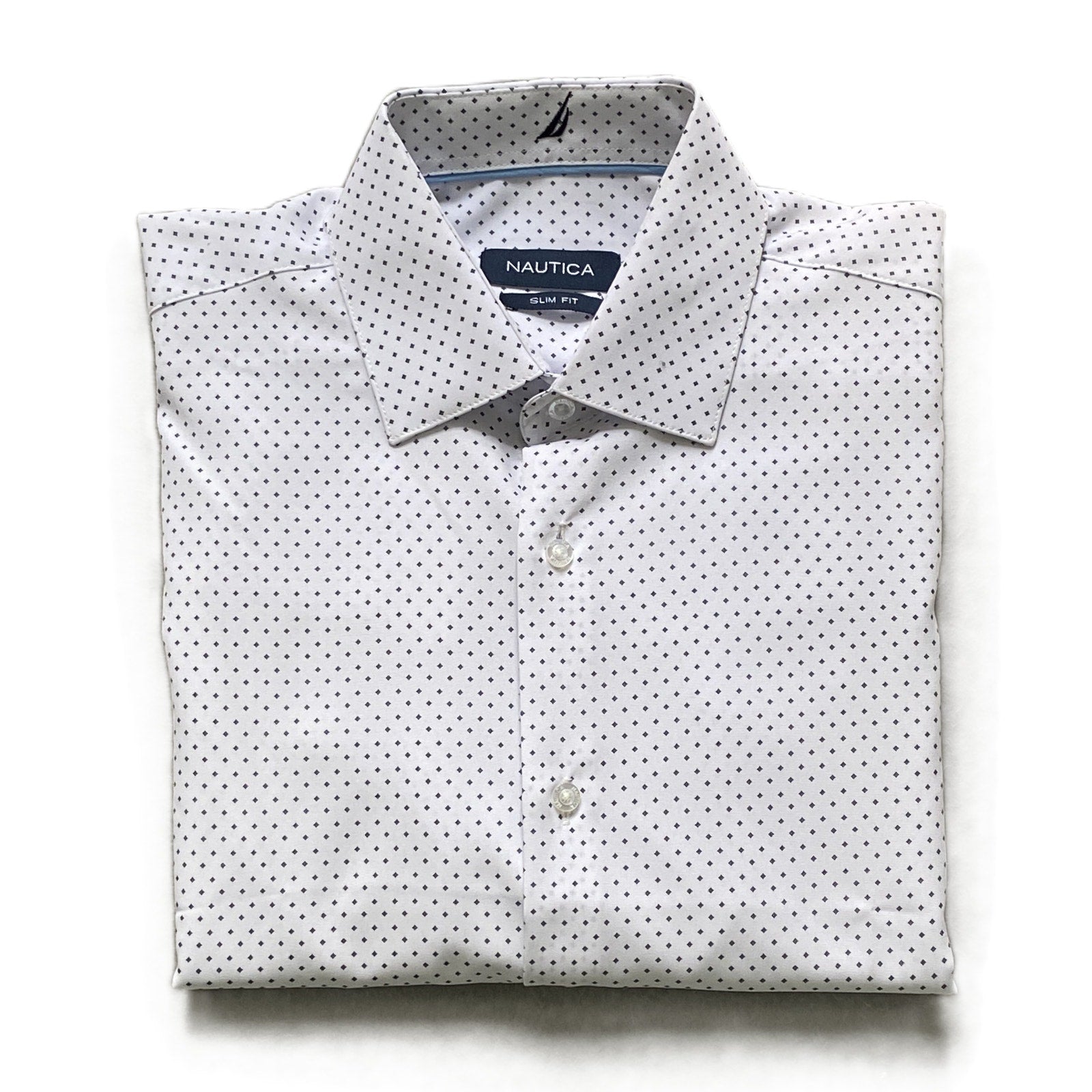 Nautica Dress Shirt Men's 14-14.5 32/33 Performance Slim Fit White Diamond