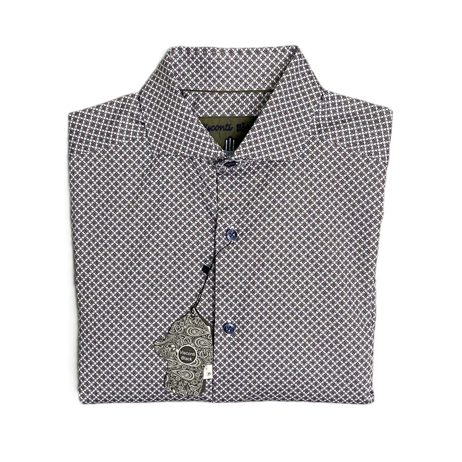 Visconti Black Men's Small Button Up Shirt Geometric Print Bark Stretch