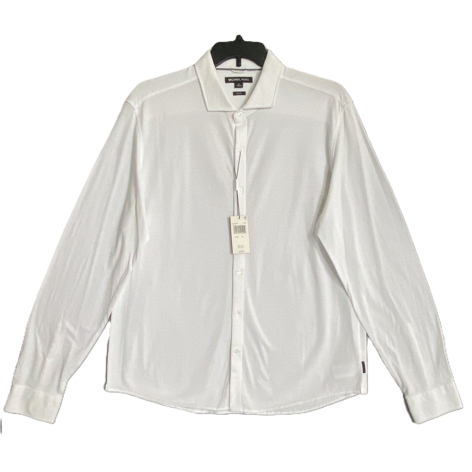 Michael Kors Dress Shirt Men's XL Slim Fit Long Sleeve Stretch White Knit