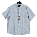 Michael Kors Linen Shirt Men's XL Slim Fit Short Sleeve Blue/White Pinstripe