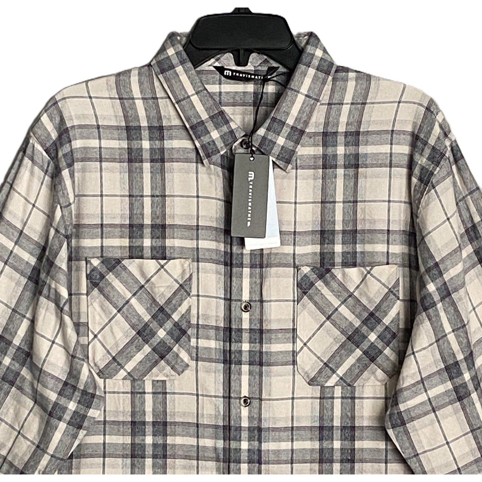 Travis Mathew Flannel Shirt Men's Small Cloud Collection Gray Plaid