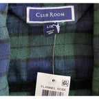 Club Room Men's Robe Size L/XL Plaid Shawl Collar Flannel Robe Navy/Green