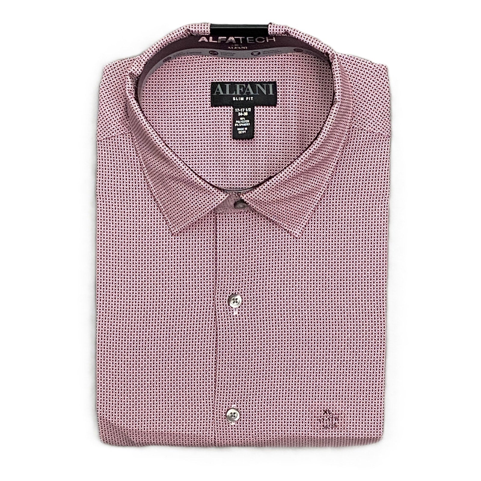 Alfani Dress Shirt Men's XL 17-17.5 34/35 Slim Fit Rose & White Geo Print