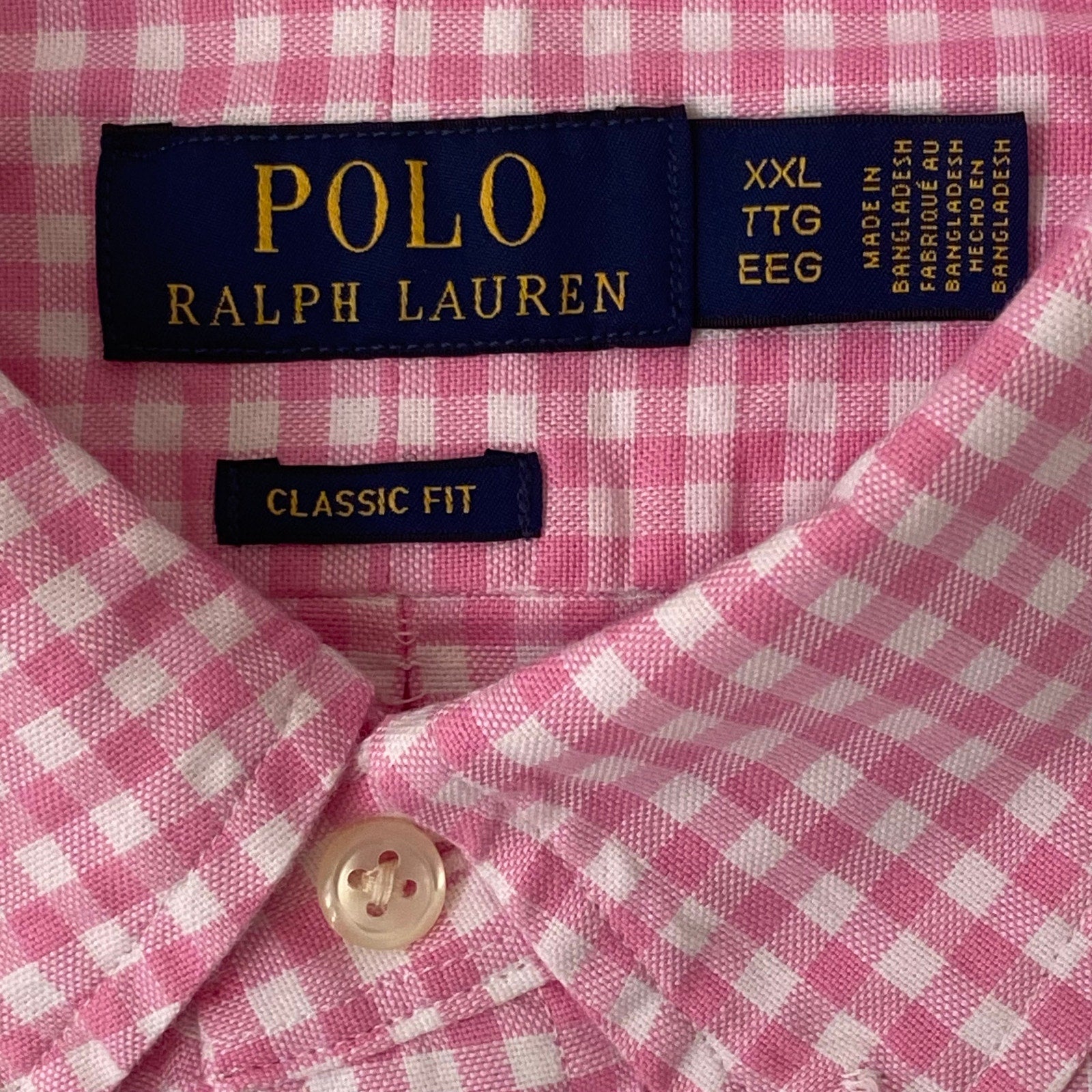 Polo Ralph Lauren Shirt Men's XXL Classic Long Slv Oxford Pink White Gingham