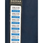 Haggar Premium No Iron Khaki Men's 32x32 Dress Pant Classic Fit Pleated Blue