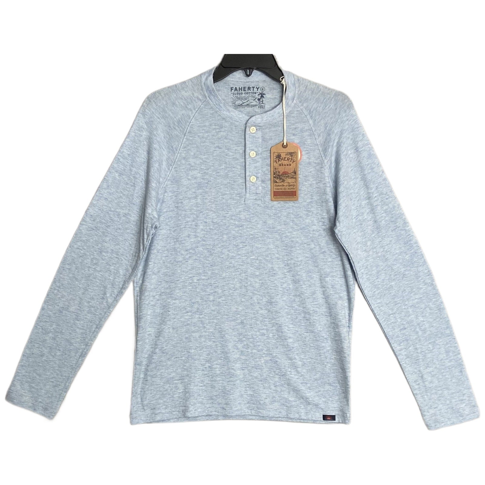 Faherty Cloud Cotton Tee Men's Small Crew Tee Pima Cotton Light Blue Heather