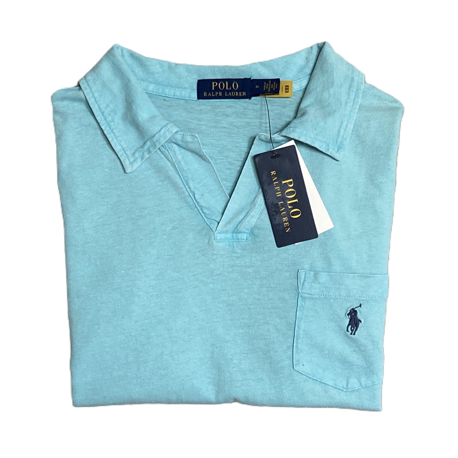 Polo Ralph Lauren Shirt Men's Medium Buttonless Polo Cotton Linen Blue