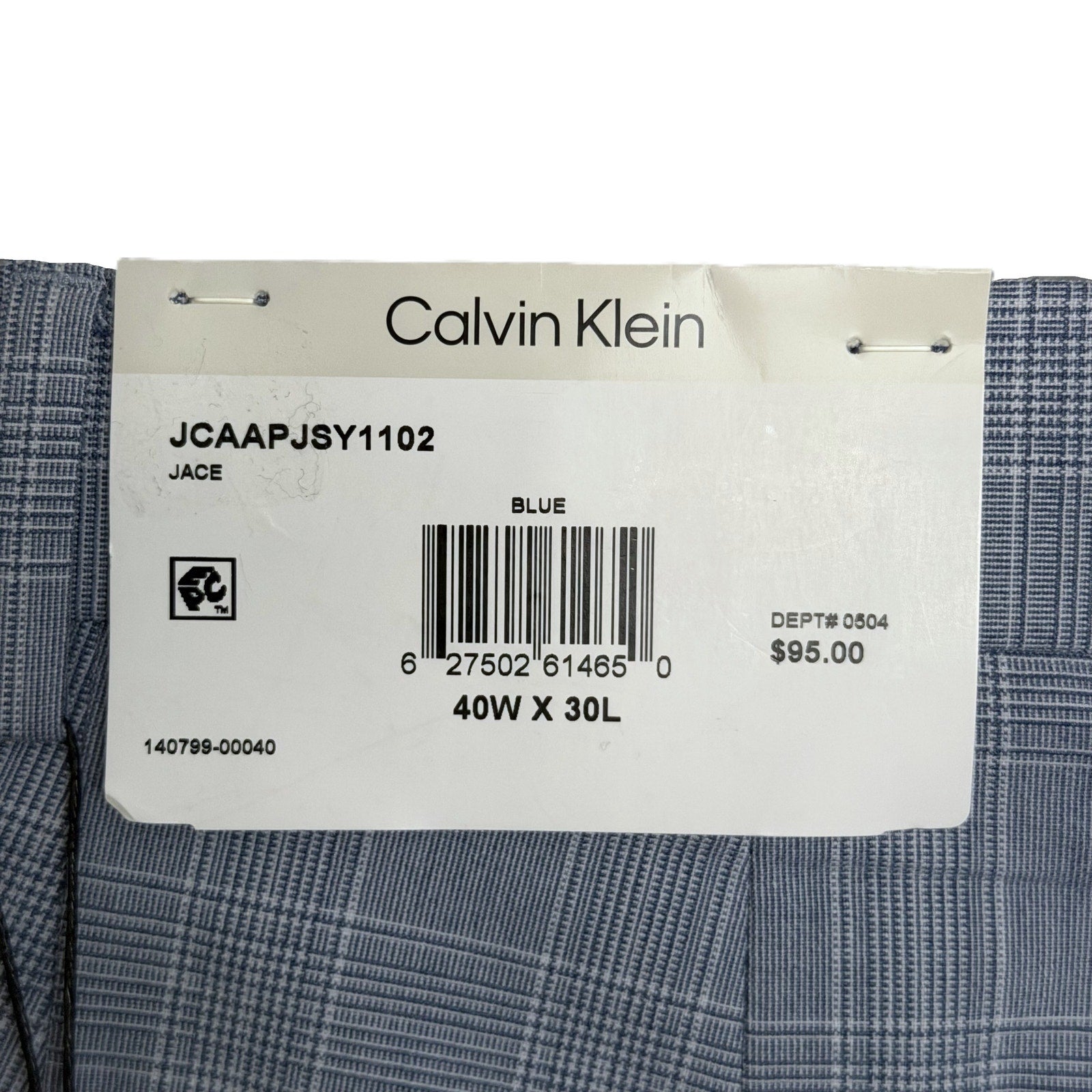 Calvin Klein Dress Pant Men's 40"x30" Slim Fit Flat Front Stretch Blue Plaid