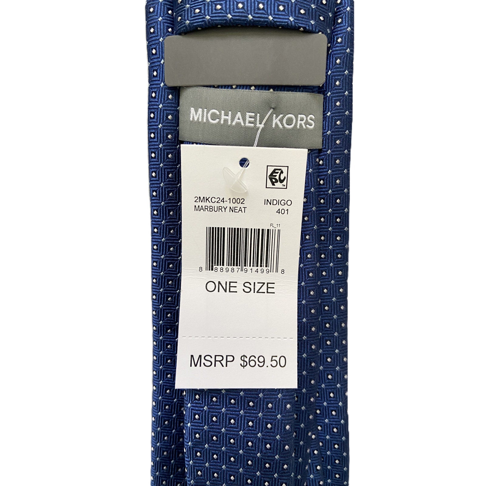 Michael Kors Necktie 3" Indigo Marbury Neat Standard Length Silk Blend